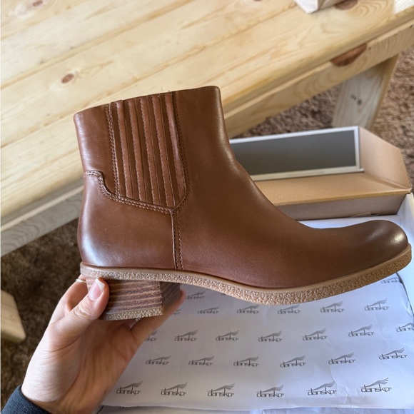 Dansko Shoes - Dansko Brown Leather Ankle Boot with Low Stacked Heel